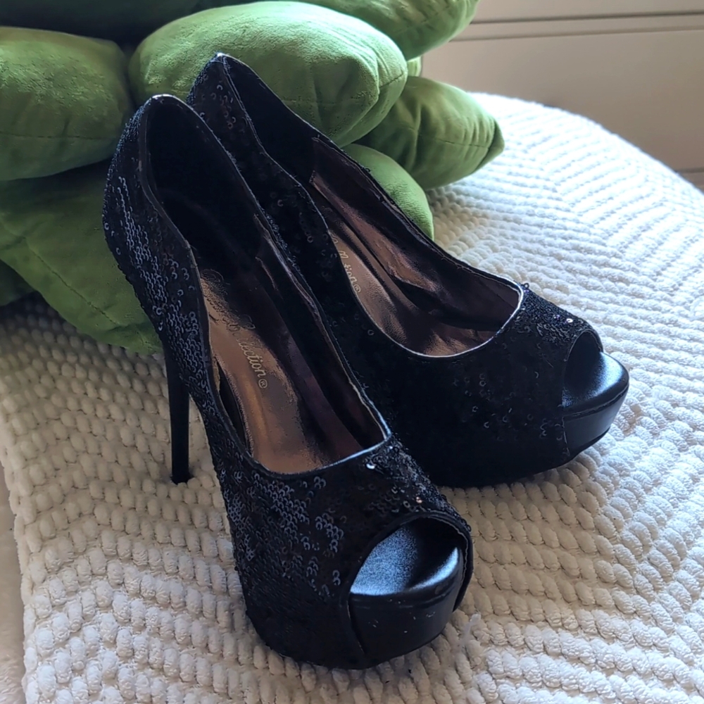 Sequin platform stilettos